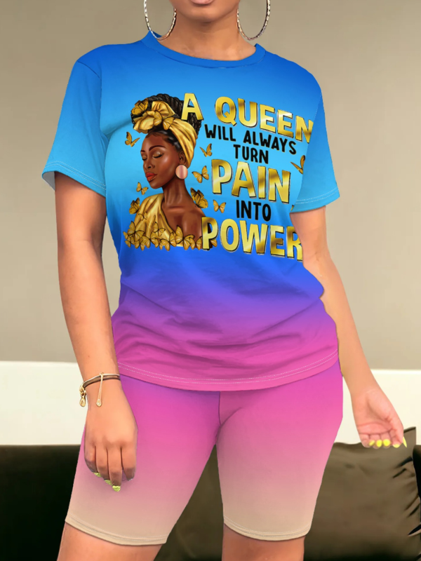 Fashionable And Casual Gradient Print O-Neck Two-Piece Suit