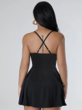 Black Sexy Suspender Waist Solid Color Dress