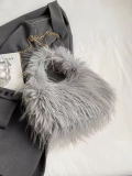 Grey Stylish Plush Crossbody Shoulder Handbag