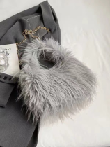 Grey Stylish Plush Crossbody Shoulder Handbag