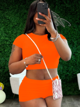 Orange Tight Cropped Top Sports Shorts Two Piece Set