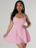 Pink Sexy Suspender Waist Solid Color Dress