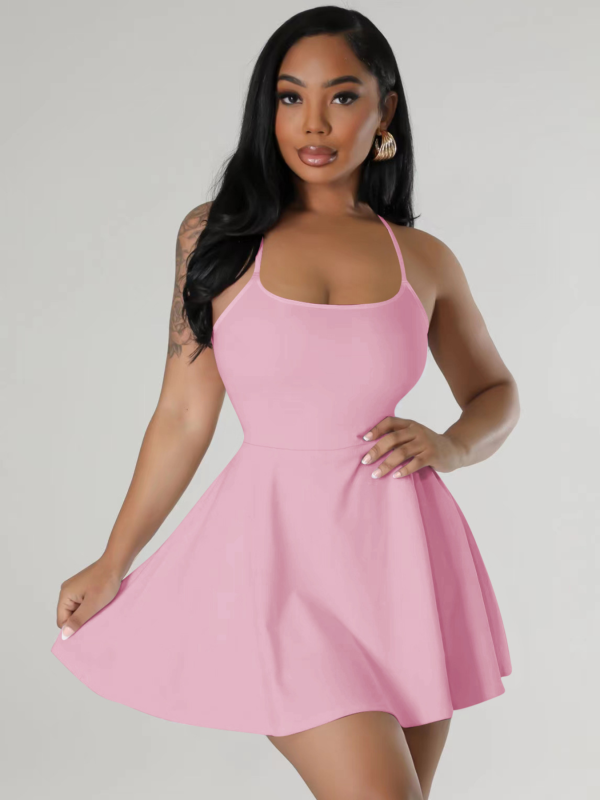 Pink Sexy Suspender Waist Solid Color Dress
