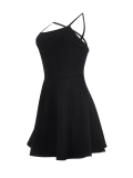 Black Sexy Suspender Waist Solid Color Dress