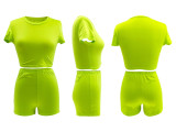 Fluorescent Green Tight Cropped Top Sports Shorts Two Piece Set