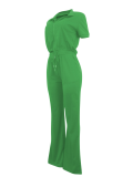 Green Fashion Casual Zipper Top Flared Pants Two-Piece Set