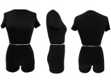 Black Tight Cropped Top Sports Shorts Two Piece Set