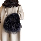Black Stylish Plush Crossbody Shoulder Handbag