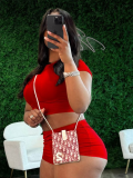 Red Tight Cropped Top Sports Shorts Two Piece Set