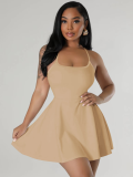 Khaki Sexy Suspender Waist Solid Color Dress