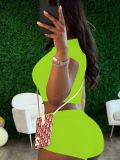 Fluorescent Green Tight Cropped Top Sports Shorts Two Piece Set