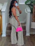 Green Summer Sleeveless Printed Wide-Leg Trousers Two-Piece Set