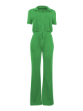 Green Fashion Casual Zipper Top Flared Pants Two-Piece Set