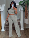 Green Summer Sleeveless Printed Wide-Leg Trousers Two-Piece Set