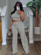 Green Summer Sleeveless Printed Wide-Leg Trousers Two-Piece Set