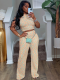 Apricot Summer Sleeveless Printed Wide-Leg Trousers Two-Piece Set