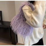 Purple Stylish Plush Crossbody Shoulder Handbag