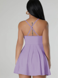 Purple Sexy Suspender Waist Solid Color Dress