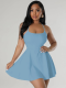 Blue Sexy Suspender Waist Solid Color Dress