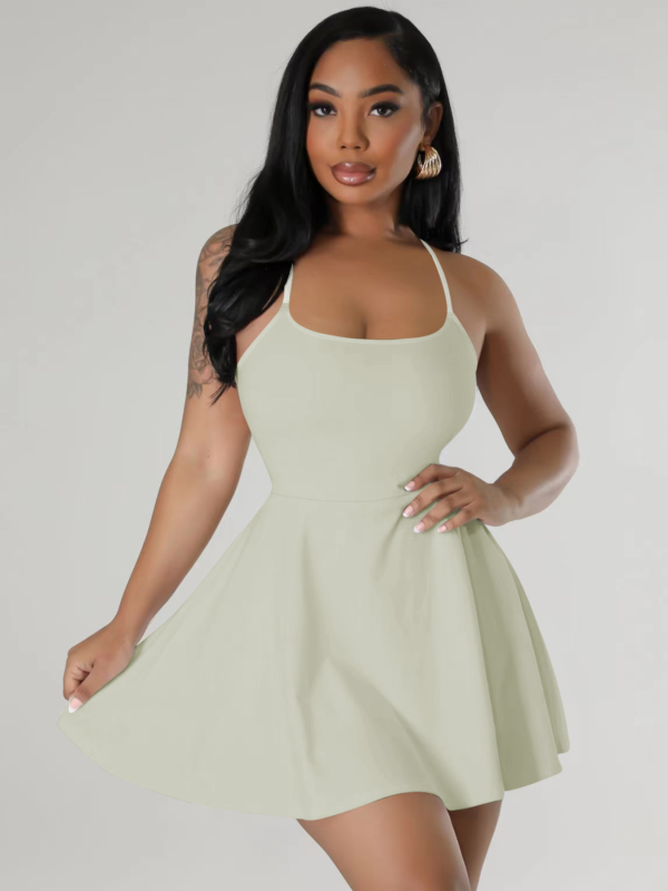 Apricot Sexy Suspender Waist Solid Color Dress