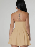 Khaki Sexy Suspender Waist Solid Color Dress