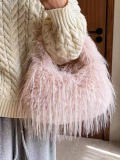 Pink Stylish Plush Crossbody Shoulder Handbag