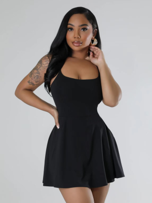 Black Sexy Suspender Waist Solid Color Dress