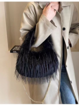 Black Stylish Plush Crossbody Shoulder Handbag