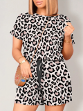 New Leopard Print O-Neck Short Sleeve Jumpsuit