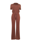 Brown Fashion Casual Zipper Top Flared Pants Two-Piece Set