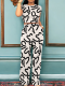 White Trendy Geometric Print Short-Sleeved Two-Piece Suit