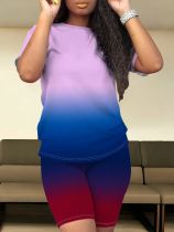 Personalized Tie-Dye Gradient Short-Sleeved Shorts Two-Piece Set