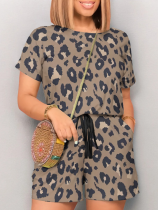 New Leopard Print O-Neck Short Sleeve Jumpsuit