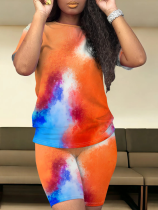 Personalized Tie-Dye Gradient Short-Sleeved Shorts Two-Piece Set