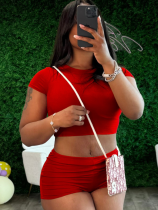 Red Tight Cropped Top Sports Shorts Two Piece Set