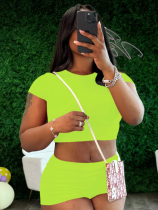 Fluorescent Green Tight Cropped Top Sports Shorts Two Piece Set