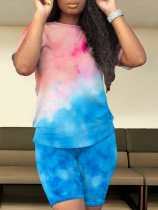 Personalized Tie-Dye Gradient Short-Sleeved Shorts Two-Piece Set