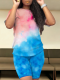 Personalized Tie-Dye Gradient Short-Sleeved Shorts Two-Piece Set