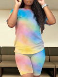 Personalized Tie-Dye Gradient Short-Sleeved Shorts Two-Piece Set