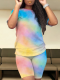 Personalized Tie-Dye Gradient Short-Sleeved Shorts Two-Piece Set