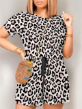 New Leopard Print O-Neck Short Sleeve Jumpsuit