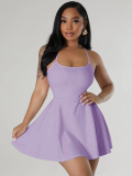 Purple Sexy Suspender Waist Solid Color Dress