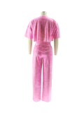 Pink Crew Neck Top And Lace-Up Trousers Two-Piece Suit