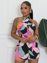 Sexy Printed Lace-Up Backless Casual Jumpsuit