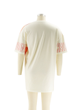 Off-White Round Neck Loose Letter Print Short-Sleeved T-Shirt