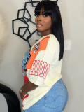 Off-White Round Neck Loose Letter Print Short-Sleeved T-Shirt