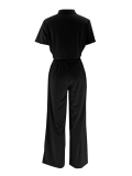 Black Lapel Short-Sleeved High-Waist Wide-Leg Trousers Two-Piece Suit
