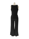 Black Fashion Casual Vest Slit Wide-Leg Pants Two-Piece Set