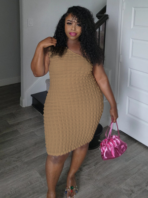 Apricot Sexy Oblique Collar Solid Color Slim Hip Dress