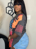 Grey Round Neck Loose Letter Print Short-Sleeved T-Shirt